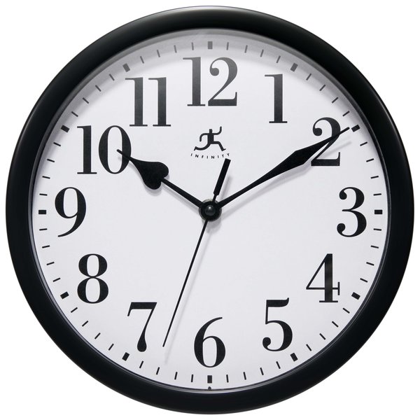Infinity Instruments Black Plastic wall clock, 9.5/8" 20048BK-4400